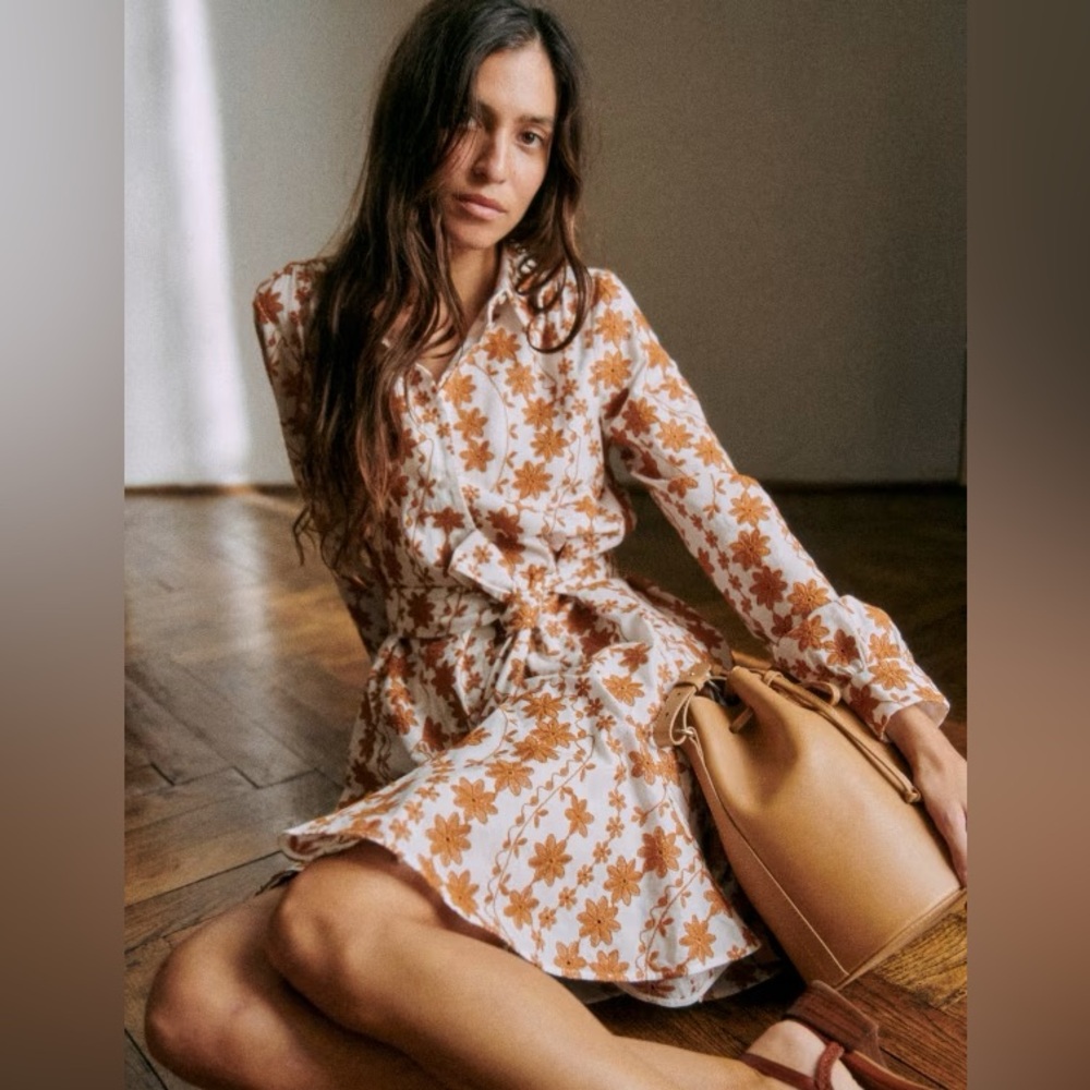 Sezane White and Brown Floral Dress - Size S